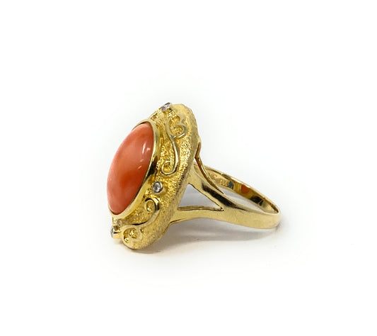 14k Coral & Diamond Ring Size 7