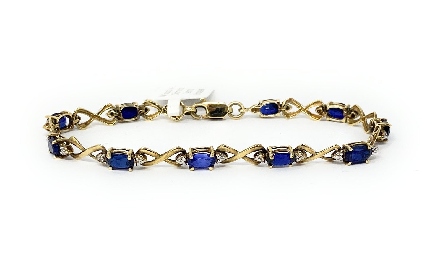 14k Sapphire & Diamond Tennis Bracelet 6.2g