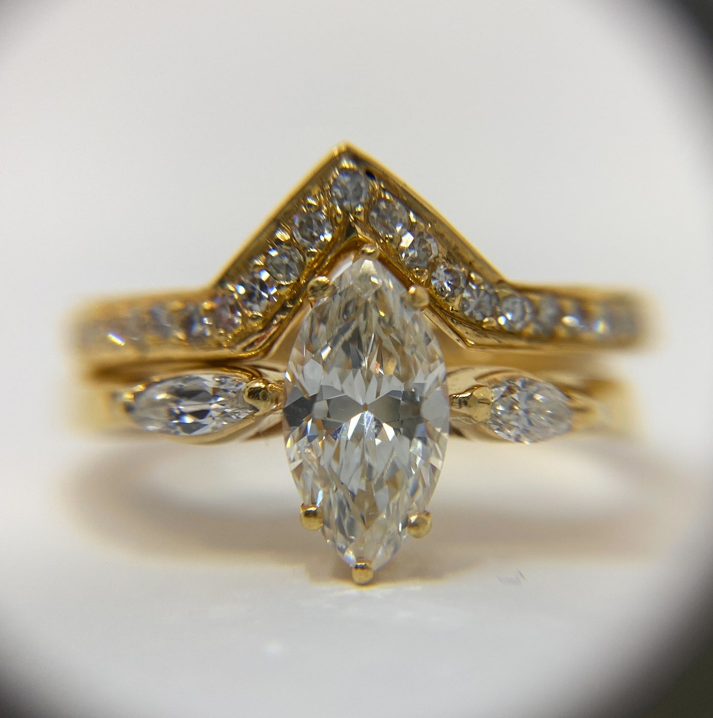 14k Gold Marquee Solitaire Diamond Ring Set