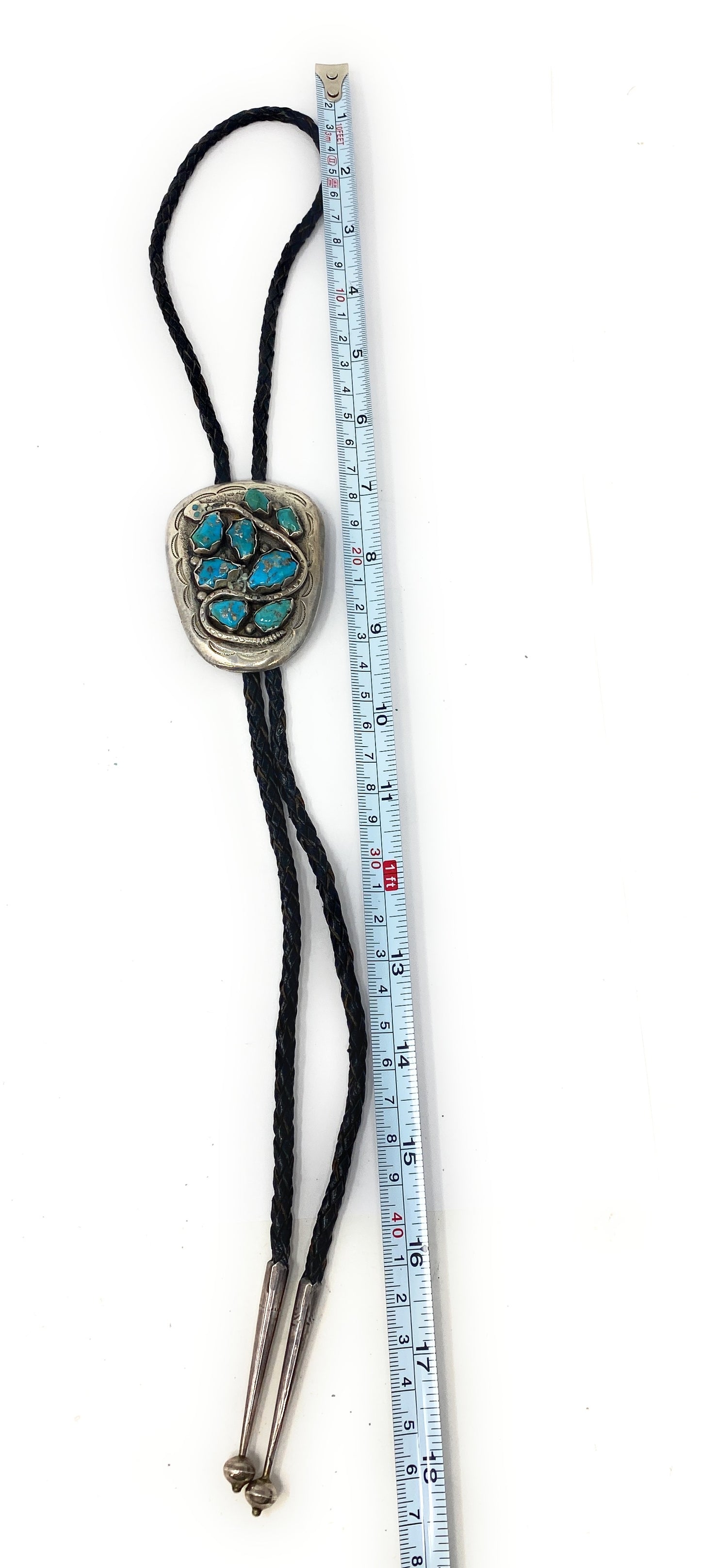 Native American Sterling SIlver Turquoise Snake Bolo Tie Signed Bennet - 82.7g
