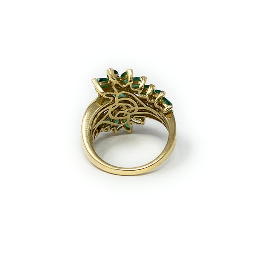 14k Yellow Gold Ring w/Diamond & Green Stones 5.9g