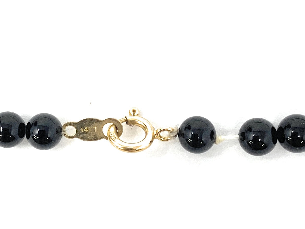 14k Yellow Gold Pearl & Onyx Beaded Necklace 16"