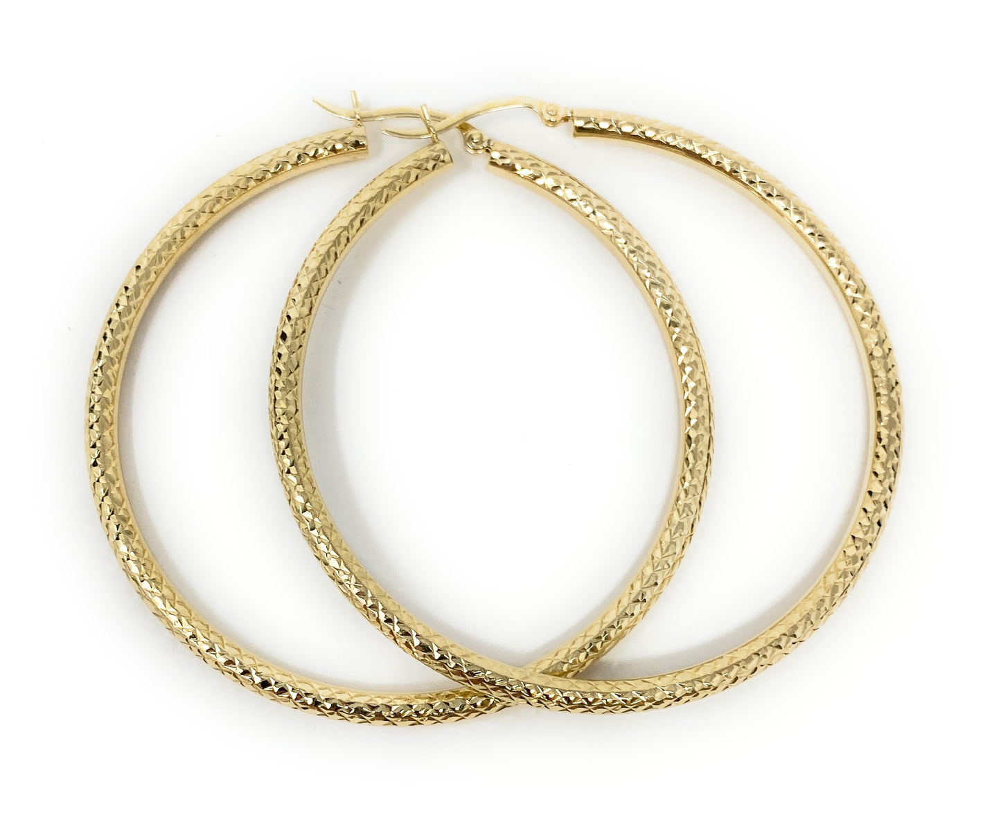 14k Yellow Gold Textured Hoop Earrings 4.3g