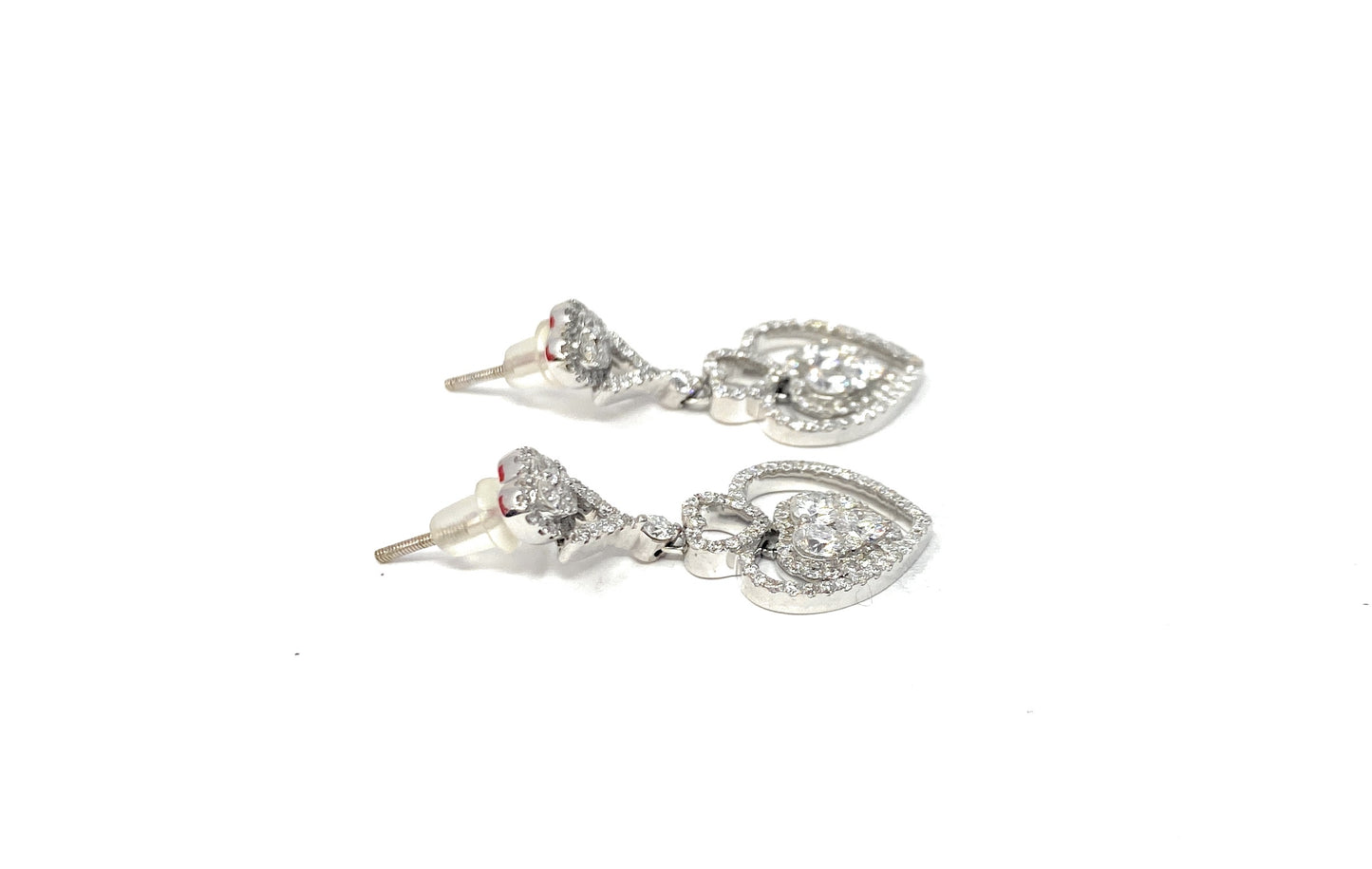 14k White Gold Heart Drop Earrings E Color VVS1 2.5tcw