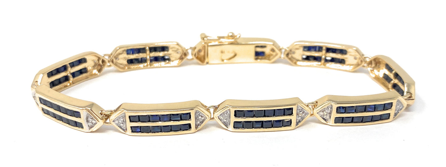 14k Sapphire & Diamond Tennis Bracelet 15.4g
