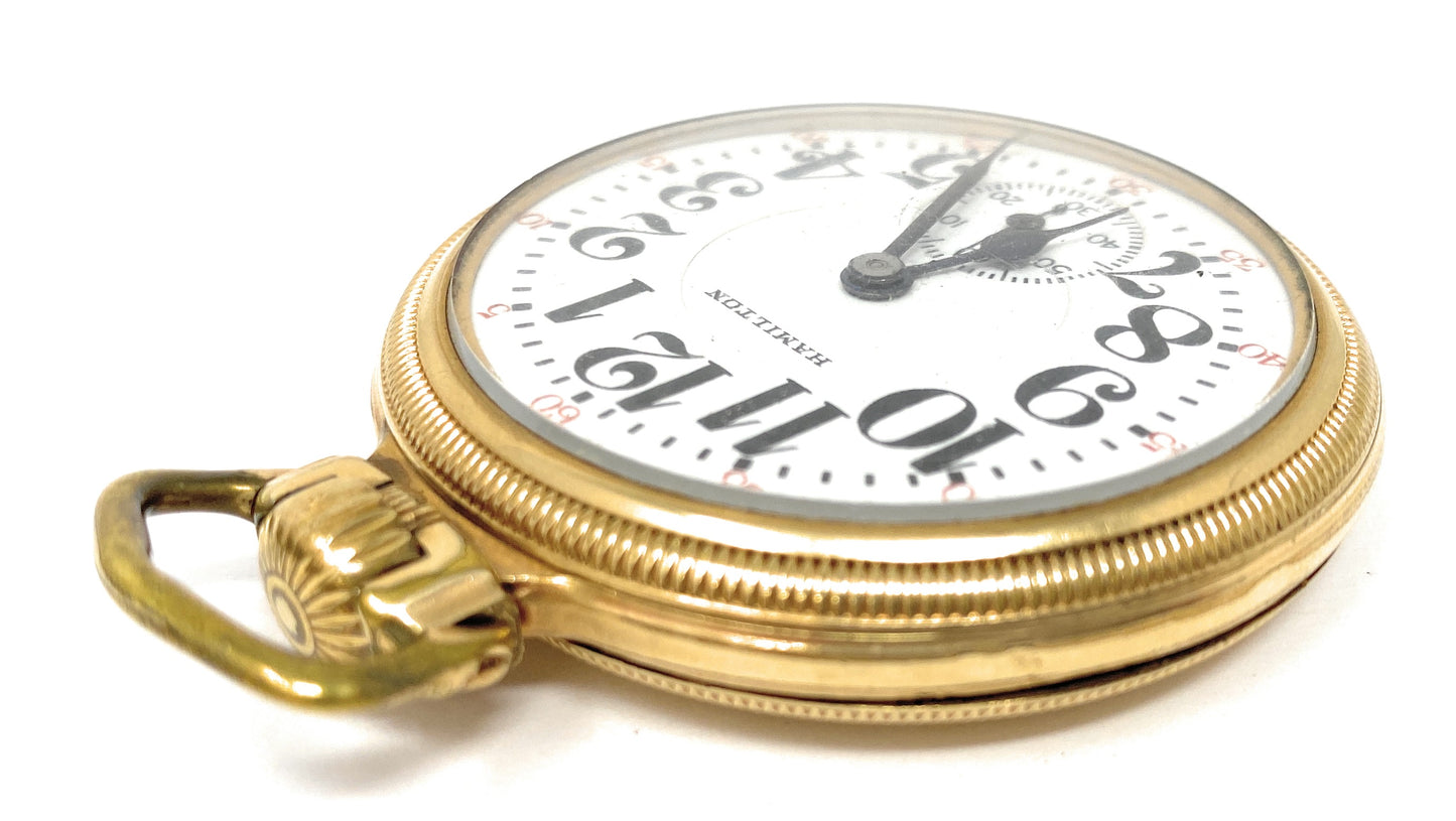 HAMILTON Railway 992 10k Gold Filled Double Roller Pocket Watch 21jewels - Works