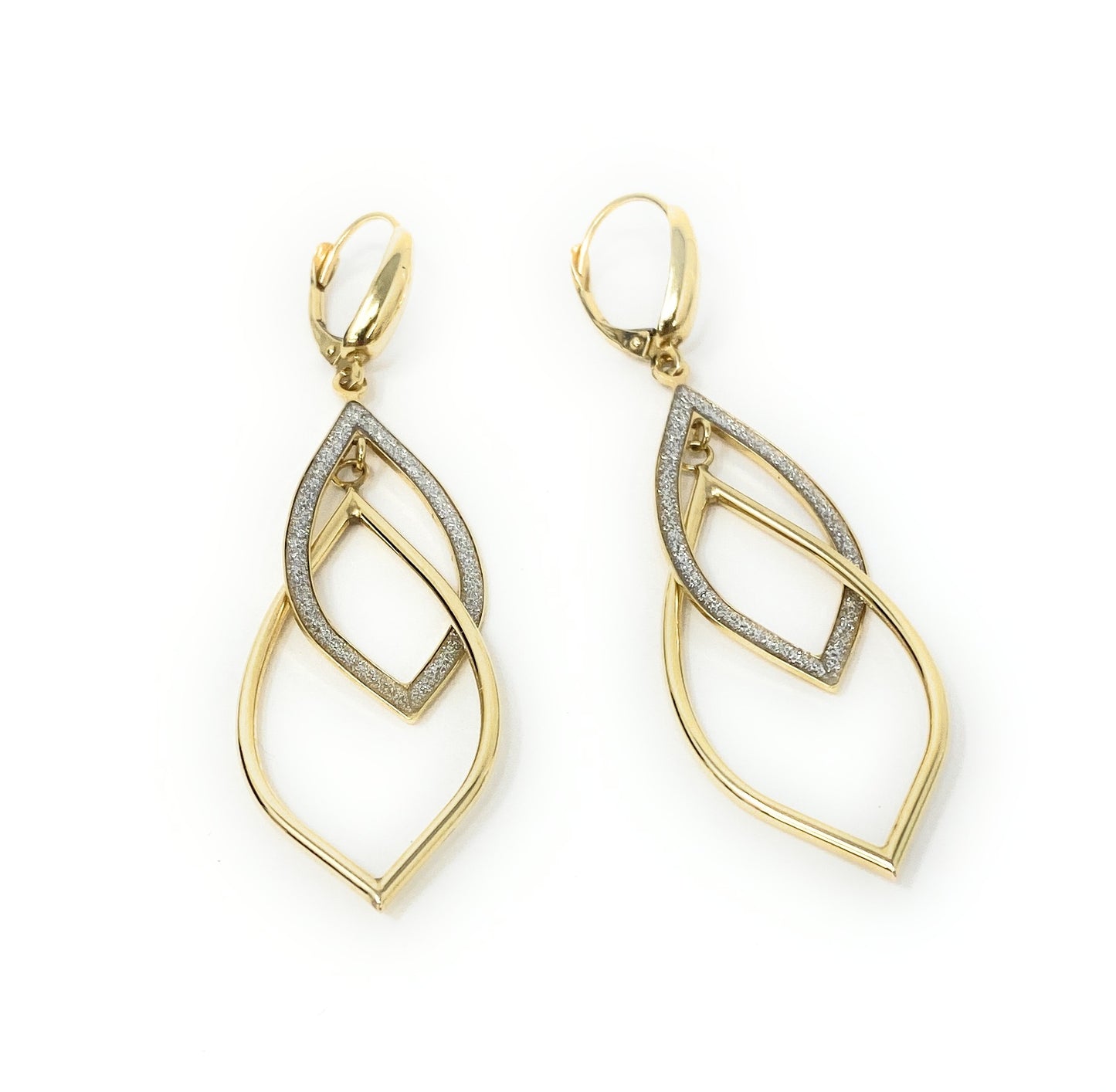 14k Leaf Style Dangle Two Tone Earrings 2.7g