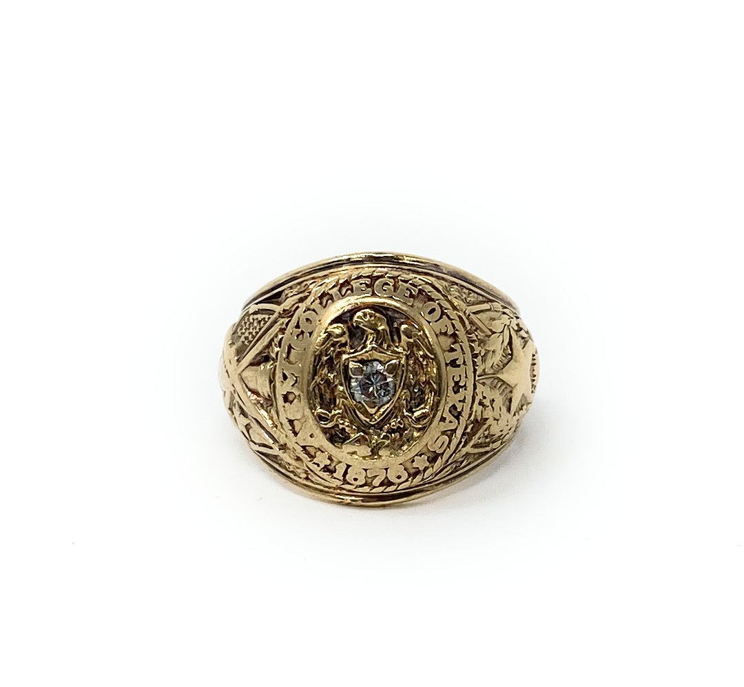 Texas A&M University 10k Class Ring 1876 With Diamond 27.2g - Engraved Size 11