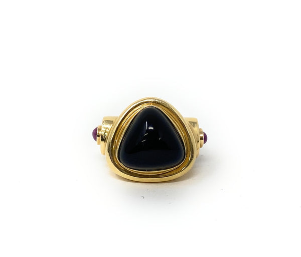 14k Onyx & Garnet Ring
