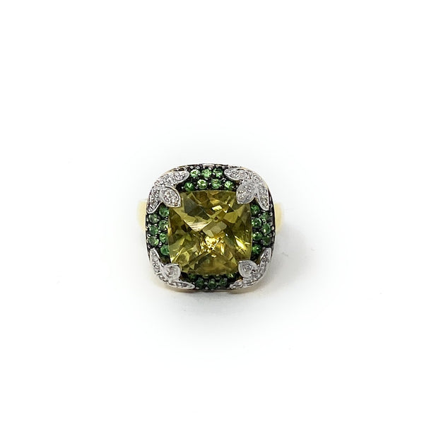 14k Multi Color Green Stone Ring Size 8