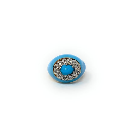18k Turquoise & Diamond Cluster Ring Size 5.5