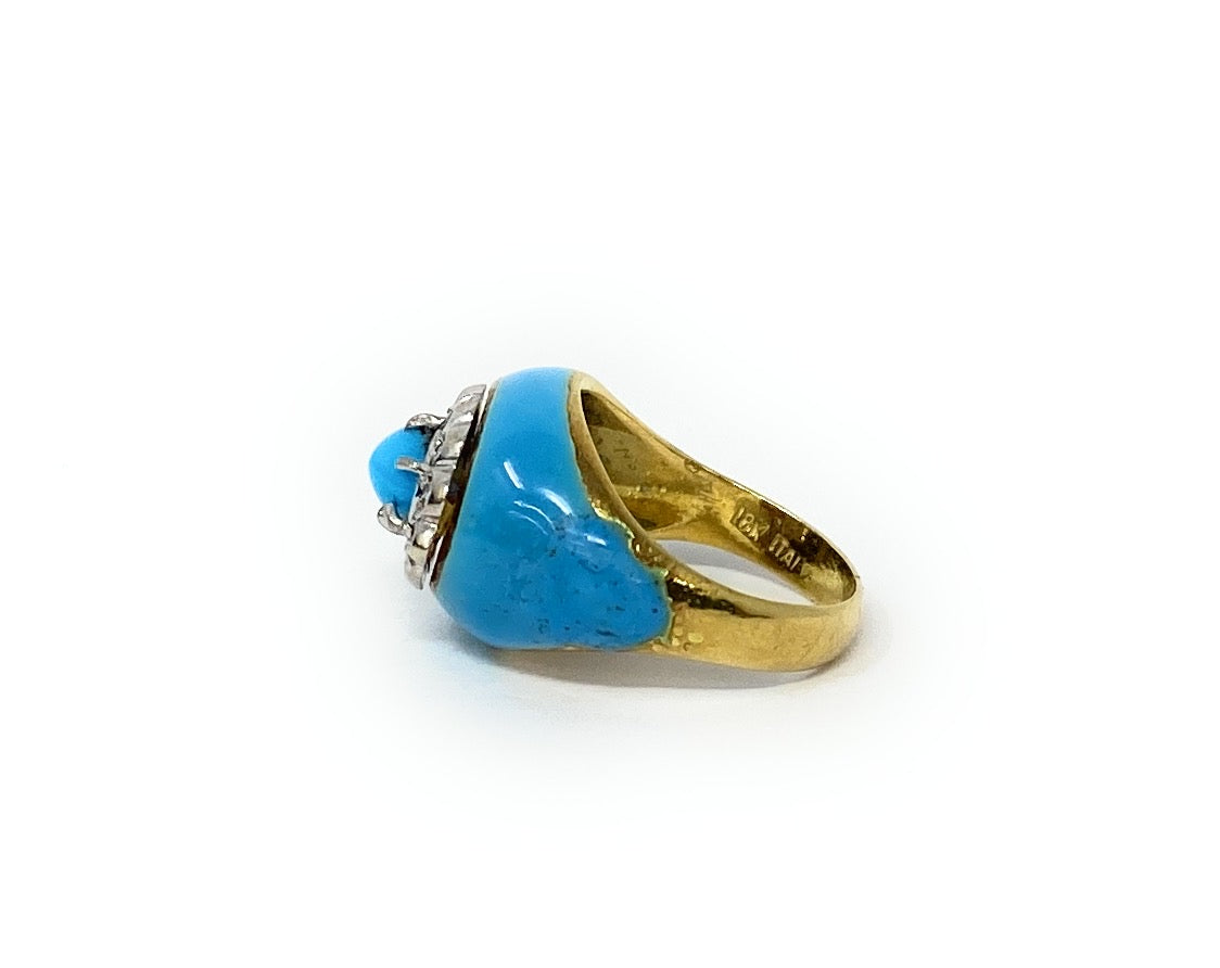18k Turquoise & Diamond Cluster Ring Size 5.5
