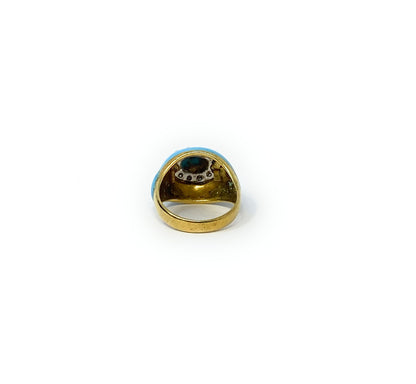 18k Turquoise & Diamond Cluster Ring Size 5.5