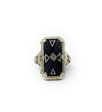 14k White Gold Black Stone Ring