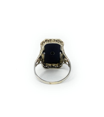 14k White Gold Black Stone Ring