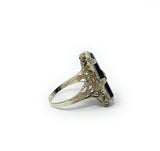 14k White Gold Black Stone Ring