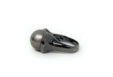 18k Cocktail Ring Tahitian Black Pearl Size 11