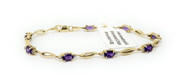 14k Amethyst & Diamond Chip Bracelet 4.8g