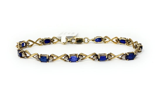 14k Sapphire & Diamond Tennis Bracelet 6.2g