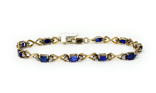 14k Sapphire & Diamond Tennis Bracelet 6.2g