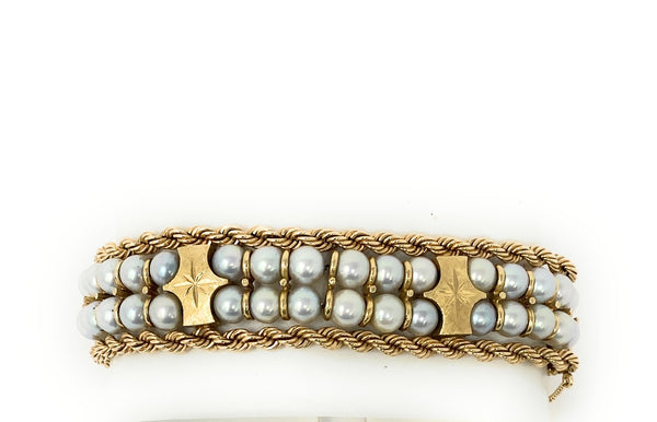 14k Two Strand Pearl Bracelet 38.2g