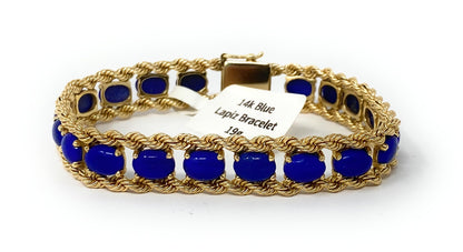 14k Rope Bracelet w/19 Blue Lapiz Stones 19g