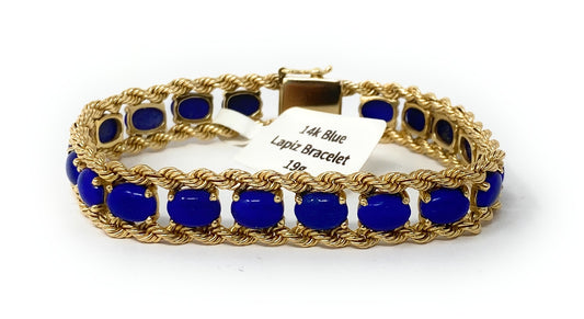 14k Rope Bracelet w/19 Blue Lapiz Stones 19g