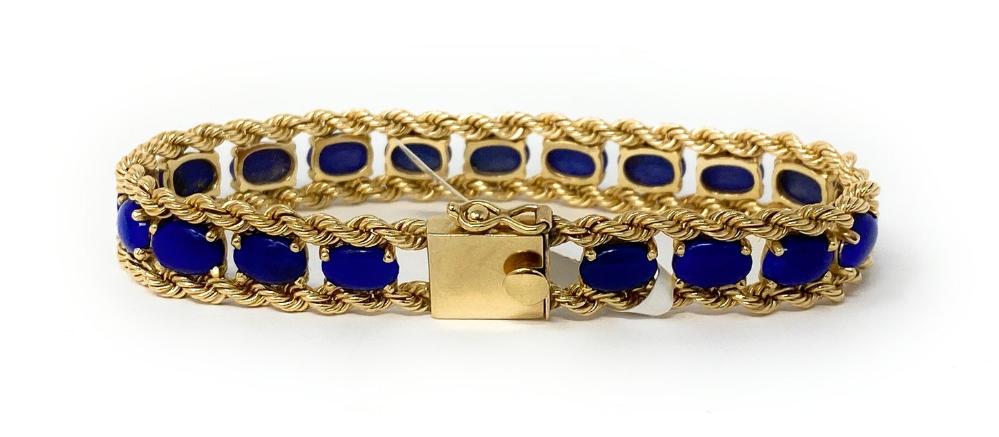 14k Rope Bracelet w/19 Blue Lapiz Stones 19g