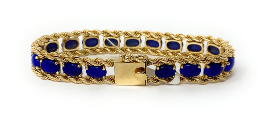 14k Rope Bracelet w/19 Blue Lapiz Stones 19g