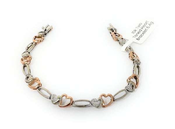 10k Two Toned Heart Bracelet 6.4g