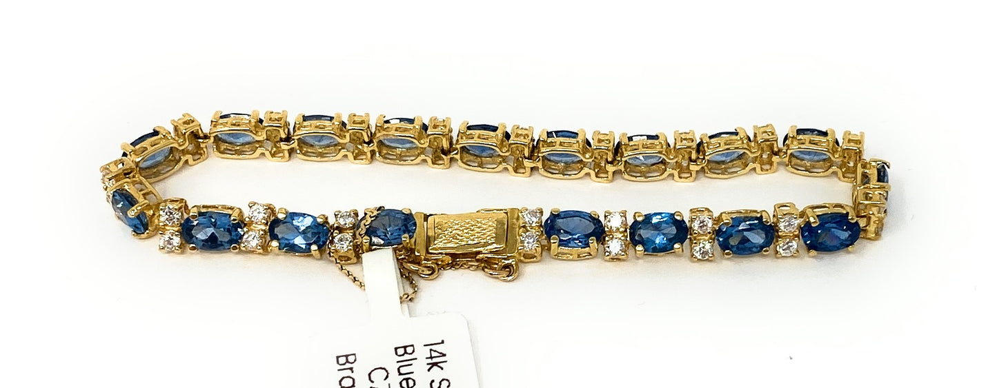 14k Synthetic Blue Topaz & CZ Tennis Bracelet 11.3g