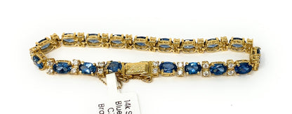 14k Synthetic Blue Topaz & CZ Tennis Bracelet 11.3g