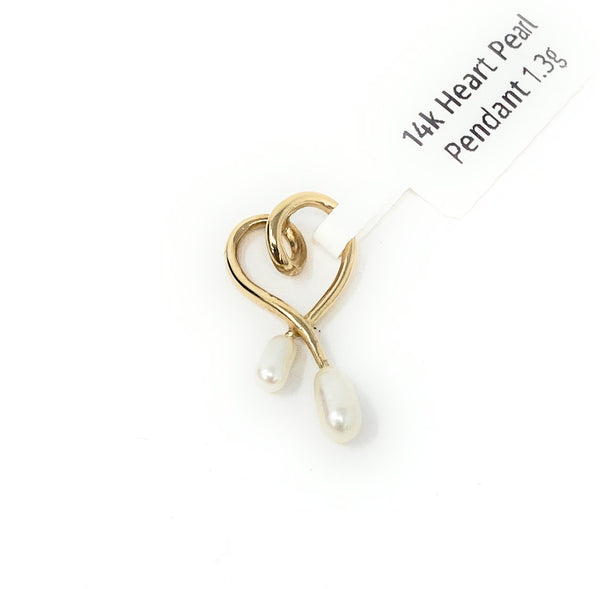 14k Heart Pearl Pendant 1.3g