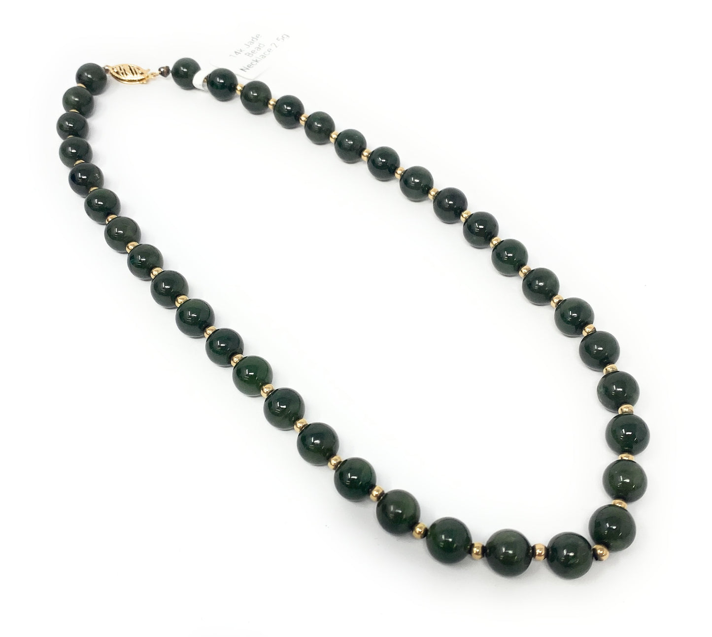 14k Jade Bead Necklace 2.5g