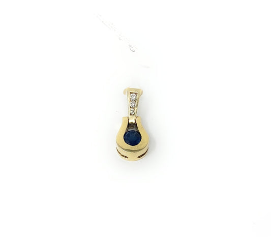 14k Diamond Chips & Sapphire Pendant 3.1g