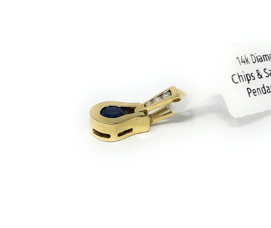 14k Diamond Chips & Sapphire Pendant 3.1g