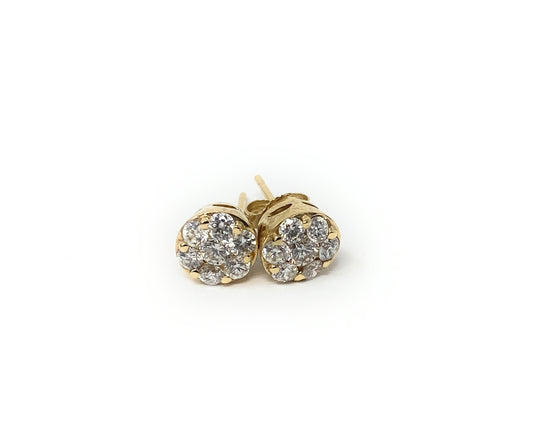 14k Diamond Chip Flower Earrings 1.5g