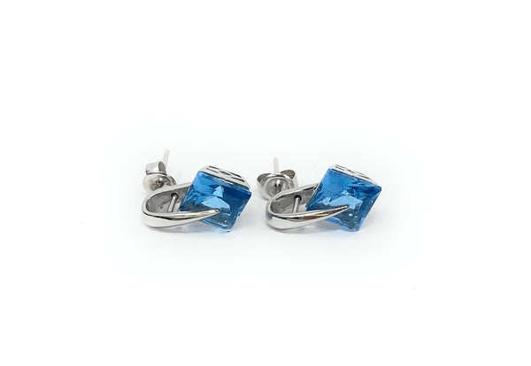 14k White Gold & Blue Stone Earrings 3.7g