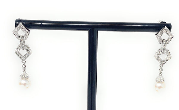 14k Pearl Drop Diamond Earrings 5.4g