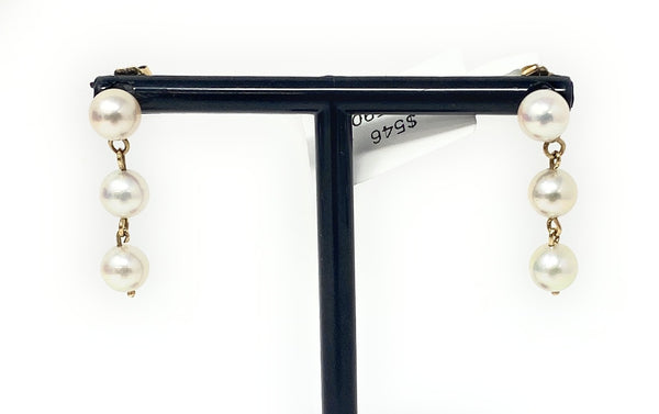 14k Three Pearl Drop Earrings 3.2g