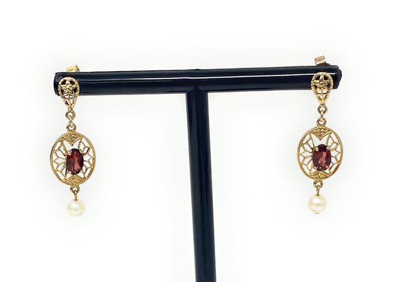 14k Garnet & Pearl Earrings 2g
