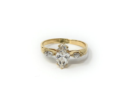 14k Gold Marquee Solitaire Diamond  Ring Set