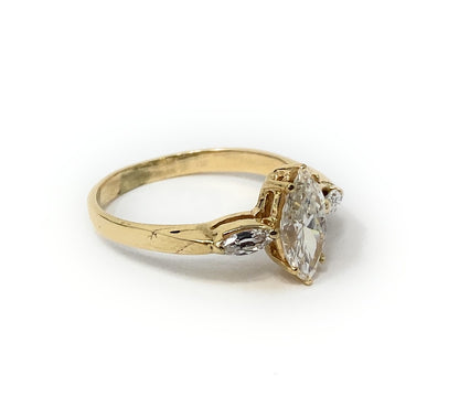 14k Gold Marquee Solitaire Diamond  Ring Set