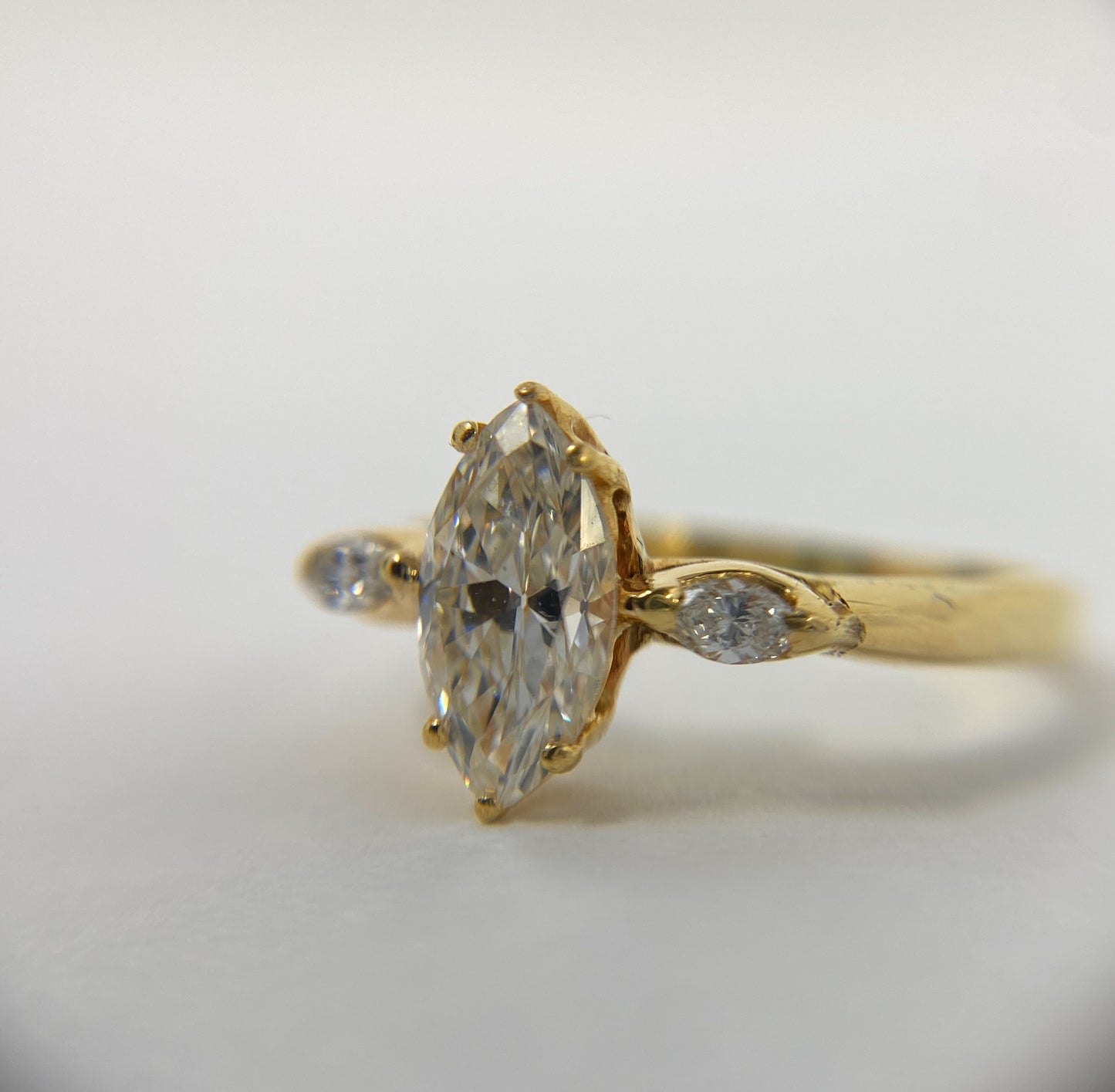 14k Gold Marquee Solitaire Diamond  Ring Set