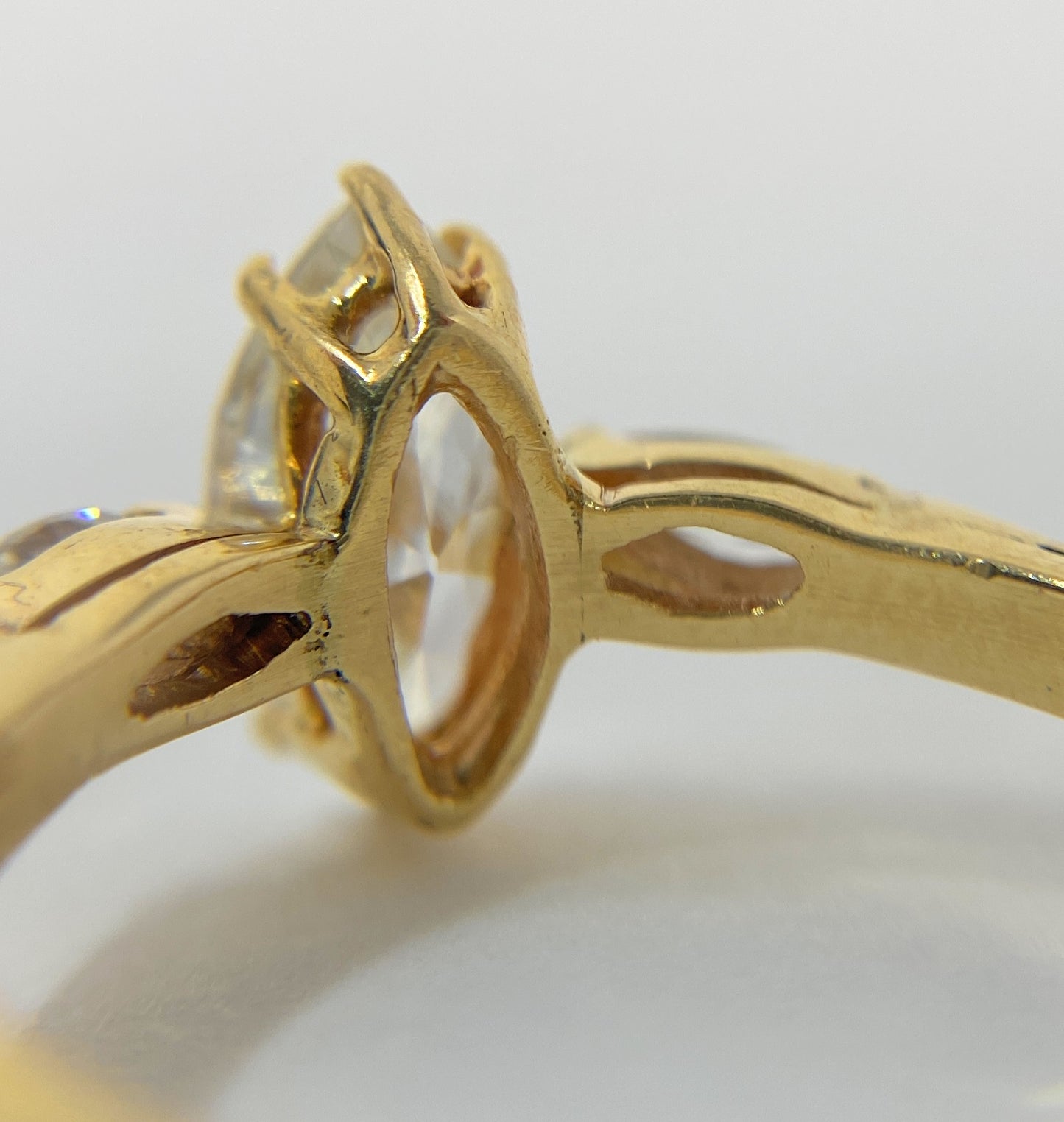14k Gold Marquee Solitaire Diamond  Ring Set