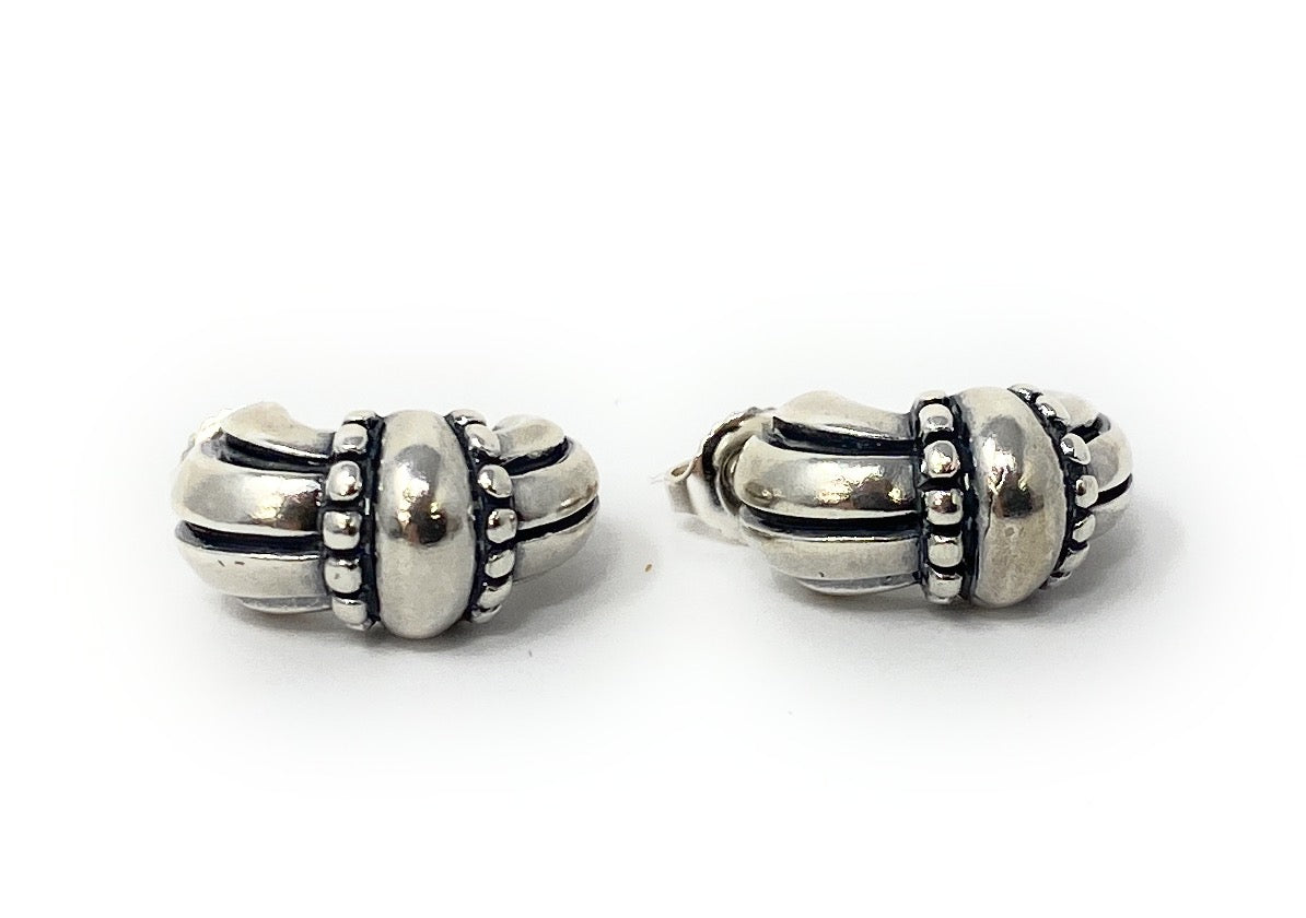 James Avery 925 Retired Thatch Beaded Huggie Hoop Earrings