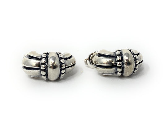 James Avery 925 Retired Thatch Beaded Huggie Hoop Earrings