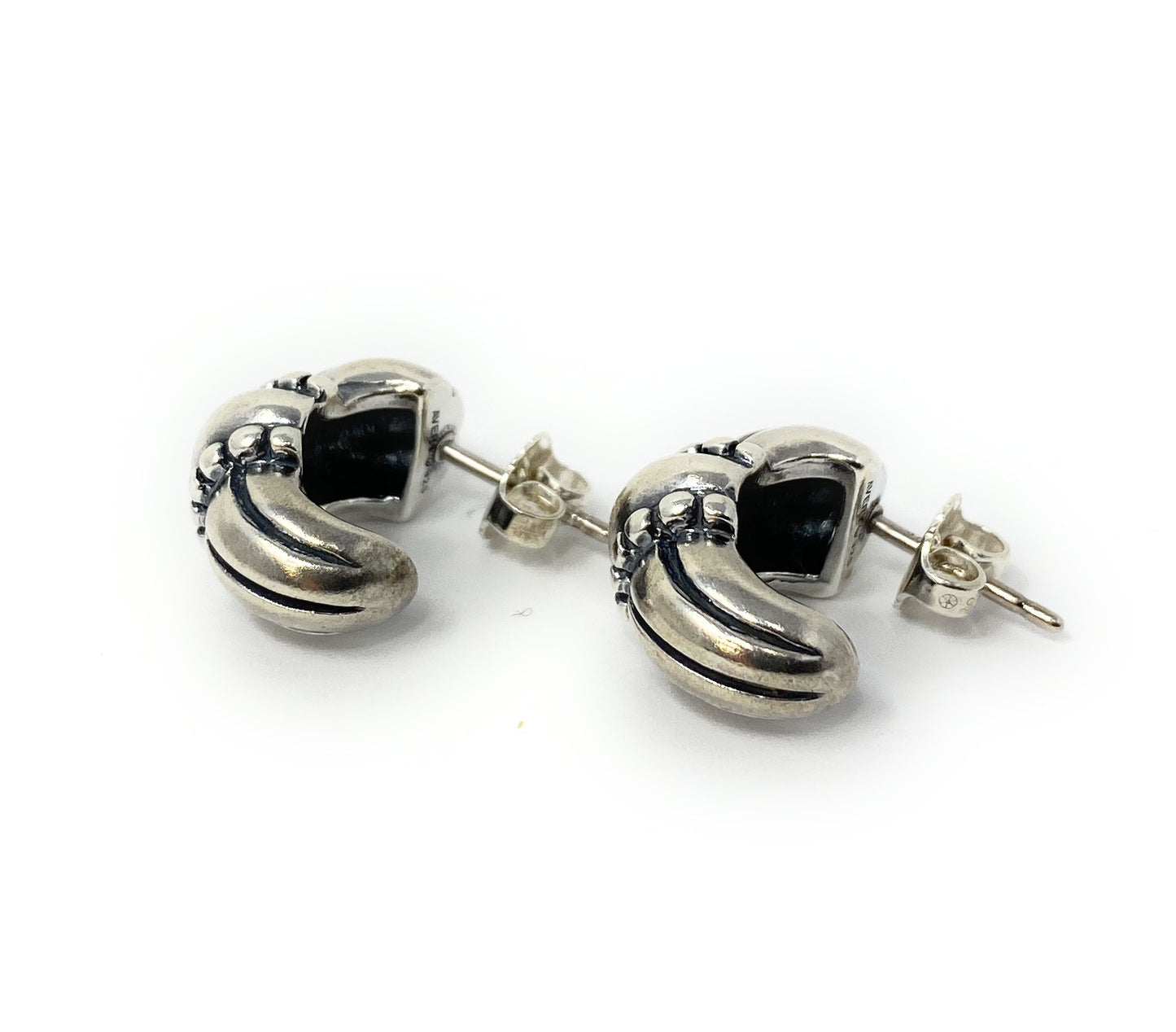 James Avery 925 Retired Thatch Beaded Huggie Hoop Earrings