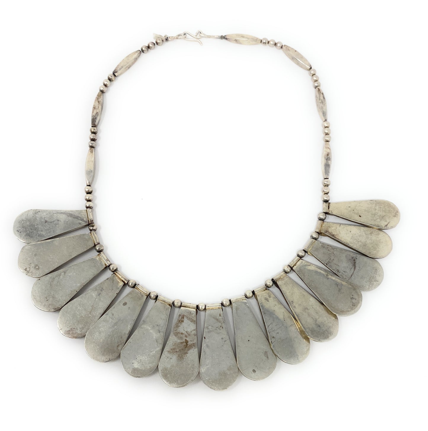 Native American Inspired Sterling Silver 15 Tear Drops Collar Hook Necklace 118g