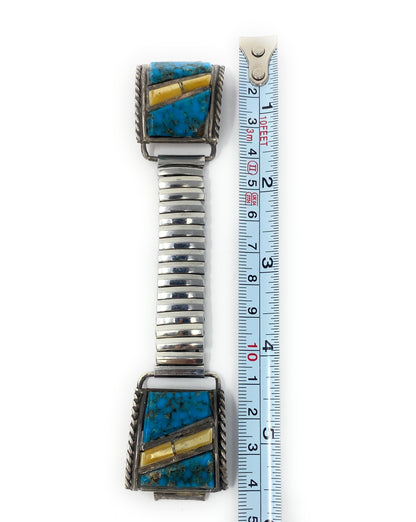 Native American Coral & Sterling Silver Stretchable Watch Band - Stamped